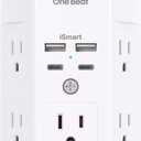 Multi Plug Outlet, Surge Protector, 5 Outlet Extender with 4 USB Charging Ports (2 USB C), USB C Wall Charger, 3-Sided 1800J Power Strip Outlets Splitter Wall Plug Adapter Spaced for Dorm Home Office (White)