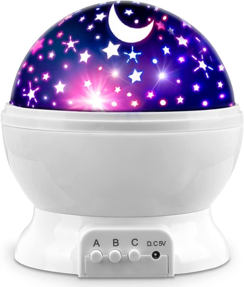MOKOQI Star Projector Night Lights for Kids, Fun Gifts for 1-4-6-14 Year Old Girl and Boy, Projection Lamp for Kids Bedroom Ceiling, Stars and Moon for Child Asleep Peacefully (White)