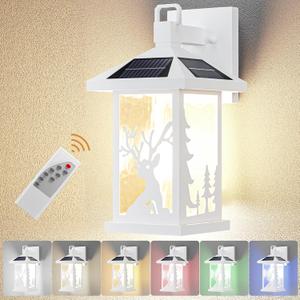 JAYNLT White Solar Wall Lights, 3500LM High Lumen Lanterns, 3000K-5000K Dimmable With 9 RGB Modes, Exterior Front Porch Security Lamps, Wall Mount Patio Fence Decorative