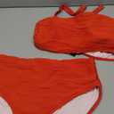 High Waisted Bandeau Bikini Set - Women Strapless Two Piece Swimsuits Ribbed Longline Full Coverage Bathing Suits Swimwear (Large, Red)
