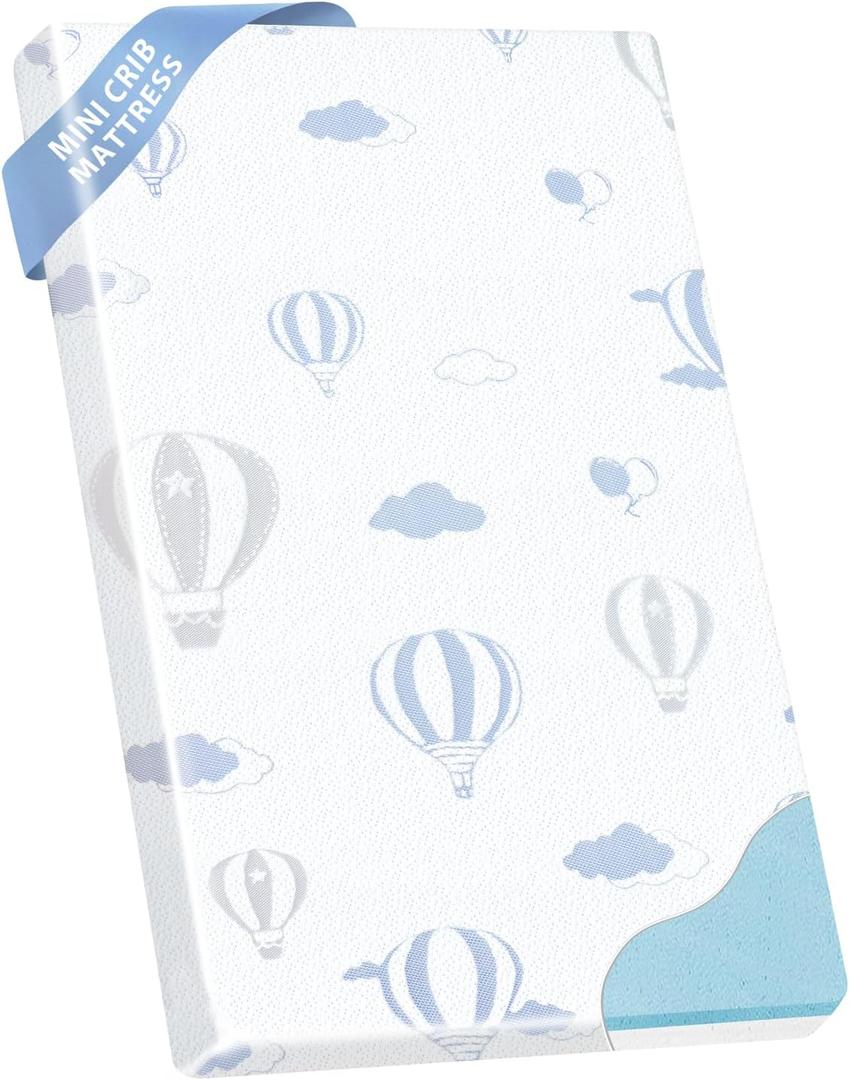 Pack and Play Mattress - 38"x26" Pack N Play Mattresses Pad with Breathable Removable Cover - Dual-Sided Memory Foam Foldable Portable Baby Crib Mattress, Balloon (Blue)