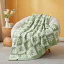 Snuggle Sac Checkered Blanket, Sage Green Flower Throw Blanket for Couch Plaid Microfiber Fluffy Warm Cozy Fuzzy Soft Throw Blanket Reversible Checkerered Blankets for Sofa, Chair, Bed, 50x60 inches (Throw(50"x60"))