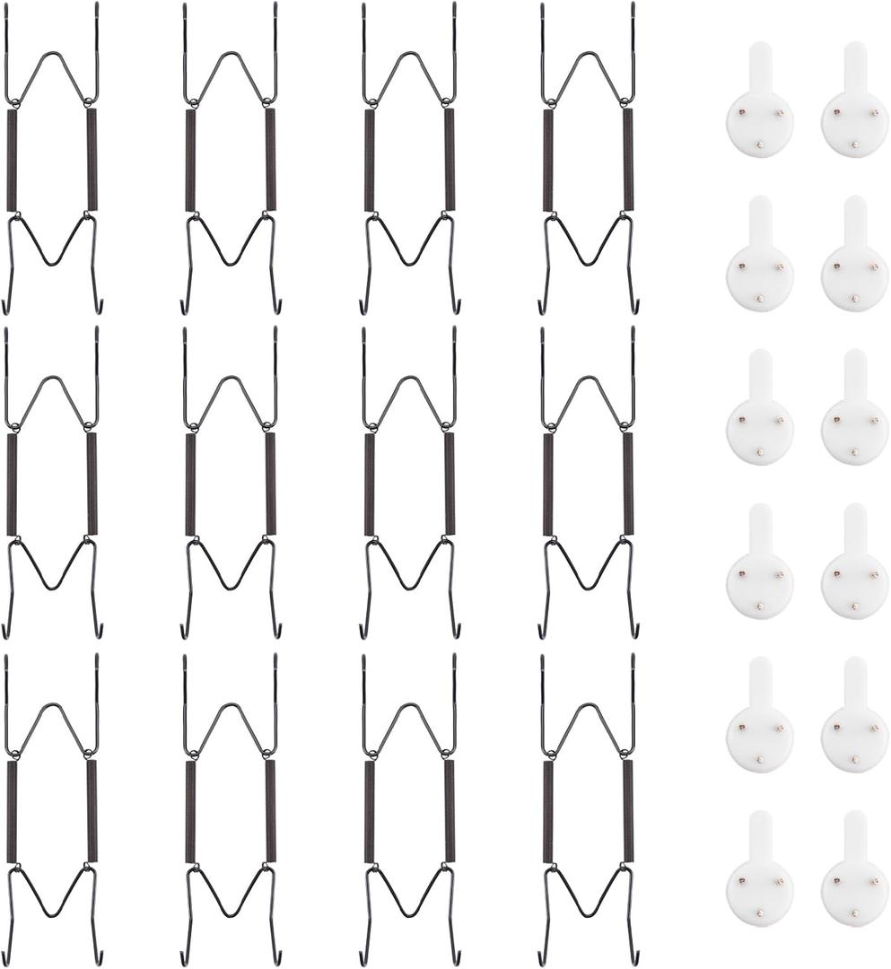 Bilillo 12 Pack Plate Hangers for the Wall, Suitable for 4-5 Inch Decorative Plate, Invisible Heavy Duty Wire Plate Holder with Wall Hooks, Plate Hangers for Displaying Plates, Platter, Dish