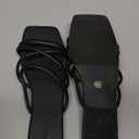 Women's Flat Sandals Strappy Square Open Toe Slide Sandals Dressy Comfortable Wide Feet Friendly (Black), Size 8