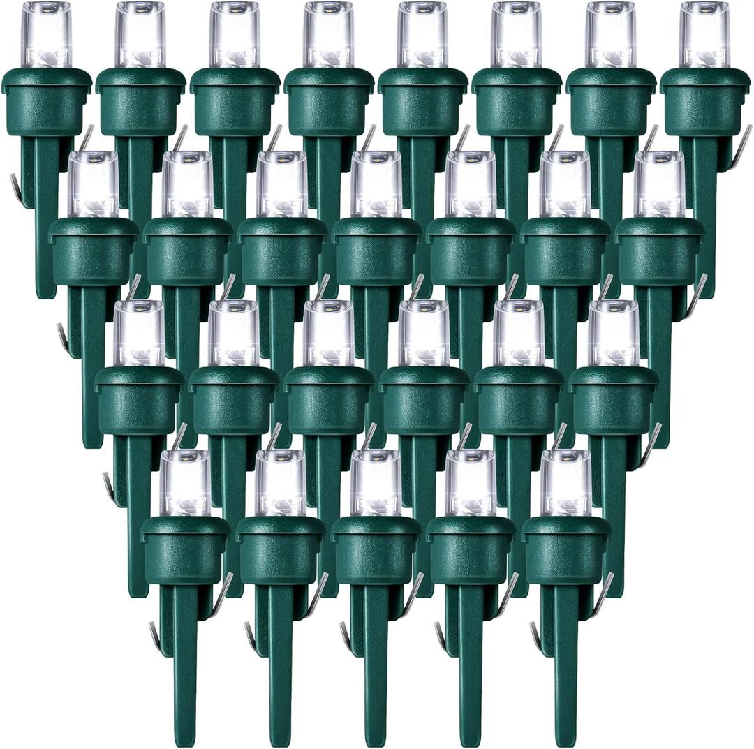 Honoson 48 Count 5 mm Winter LED Replacement Bulbs Bulk Wide Angle Winter LED Light Bulbs String Replacement Festival Light Garland Outdoor Tree Home Decoration (Green Base with Cold White Bulb)
