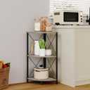 Snughome Corner Shelf for Desktop, 3-Tier Corner Storage Organizer with Metal Frame, Freestanding Corner Shelf Stand Display Rack for Kitchen Counter, Living Room, Grey