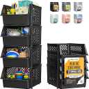 Skywin Plastic Stackable Storage Bins for Pantry - 4-Pack Black Stackable Bins For Organizing Food, Kitchen, and Bathroom Essentials