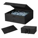 BIBIBLISSBABY Large Black Magnetic Gift Box with Lid,12.9x9.9x4.8 Premium Rigid Gift Box for Baby Announcement, Wedding, Holiday & Surprise Gifts, Reusable Heavy Duty Gift Box