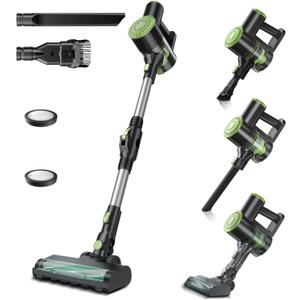 PRETTYCARELIFE Cordless Vacuum Cleaner, Lightweight Stick Vacuum Cleaner, 6 in 1, Self-Standing with Powerful Suction, 180 Bendable Wand Rechargeable Cordless Vacuum for Hardwood Floor (Green)