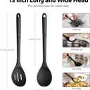 600F Heat Resistant Silicone Spoons: U-Taste 13.3in Solid & Slotted Kitchen Cooking Spoon, Nonstick Long Rubber Utensil, Sturdy for Mixing, Serving, Stirring, Frying, Draining (Black, 2PCS)