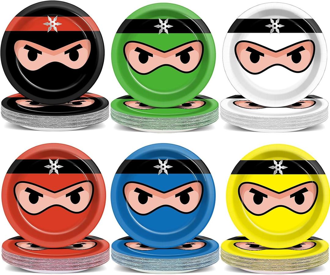 Naozinebi 72PCS Ninja Birthday Plates Karate Party Supplies Ninja Warrior Tableware Master Plates Disposable Paper Dessert Plates for Boys Girls Kids Baby Shower Favors 6.7 * 6.7inch