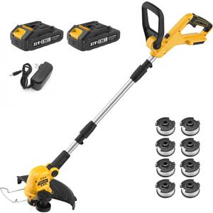 Cordless String Trimmer and Edger, 12 Inch 20V Weed Wacker Battery Operated Lawn Edger with 8 Pcs Replace Spool Trimmer Lines - 2 Batteries & Charger Included
