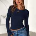 PRETTYGARDEN Women 2026 Fall Clothes Long Sleeve Shirts Ribbed Knit Fitted Basic Tee Going Out Tops Underscrub Casual Outfits (Blue, M)