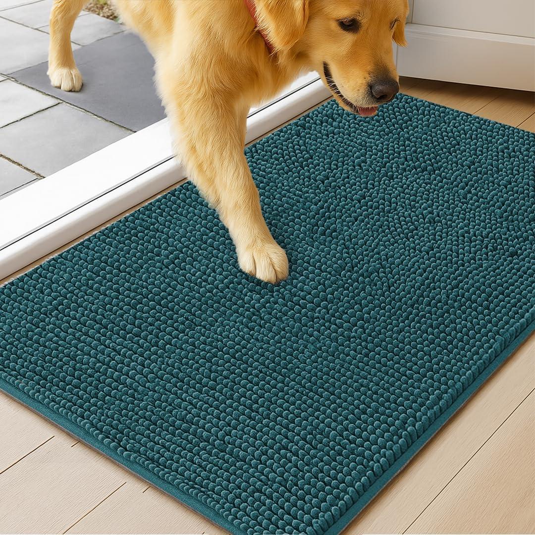 MudGuard Mat Dog Door Mat for Muddy Paws, Super Absorbent Microfiber, Non-Slip Indoor Mat, Quick Dry Chenille Mud Mat for Dogs & Entryway, Washable, Atlantic Blue 36" x 60"