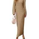 Saodimallsu Womens Long Sleeve Midi Sweater Dress Crew Neck Swiss Dot Soft Knit Casual Fall Trendy Maxi Dresses (Small, Black)