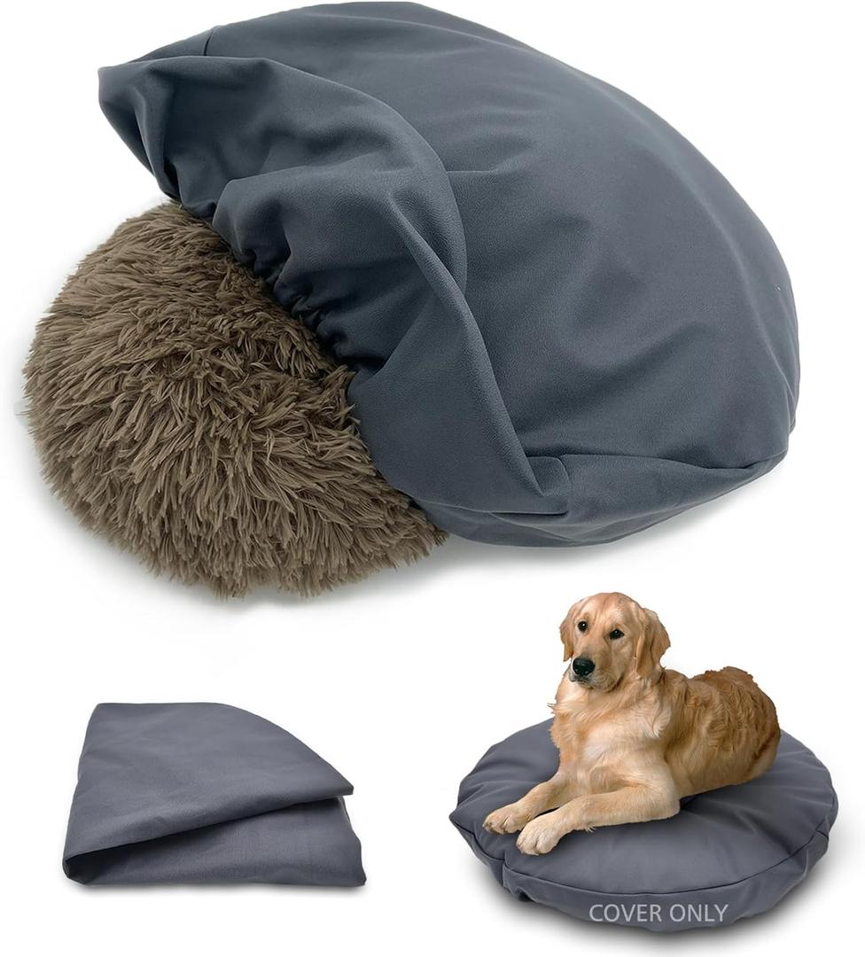 Dog Bed Cover Waterproof Replacement Machine Washable Covers for 24x24 Inch Dog Bed Heavy Duty Scratch Resistant Mattress Protector Pet Bed Round Grey Cover Only