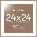 Homeforia 24x24 Picture Frame Mocha, High End Metal 24 x 24 Large Square Poster Frame Matted to 20 x 20 in Photo, 24by24 Thin Mocha Frames with Mat 20x20 inch Print, Tempered Glass, Wall Kit, Set of 1