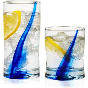 Libbey Blue Ribbon Tumbler and Rocks Drinking Glass Set of 8, Artisanal, Four-Dimpled Glass Cups Set, Clear Glassware Drinking Glasses for Daily Use