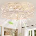 LEDIARY 30in White and Gold Caged Flush Mount Ceiling Fan