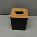Modern Tissue Box Cover with Bamboo Lid, Square Design, Black