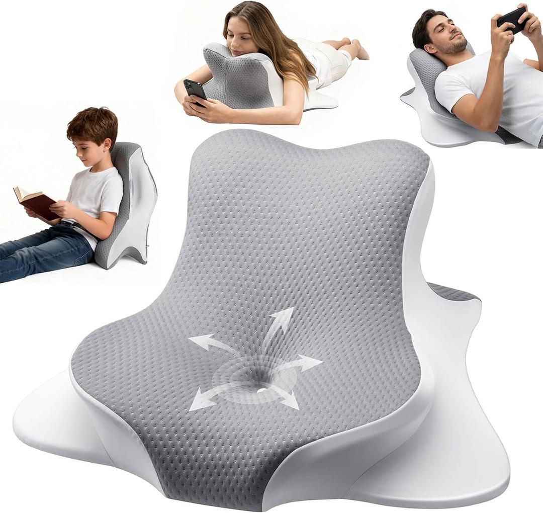 Ergonomic Memory Foam Reading Pillow - Wedge Back & Neck Support for Bed, Sofa & Floor - Relieves Acid Reflux, Back Pain & Arm Fatigue for Gamers, Readers & Nursing Moms (Washable Cover)