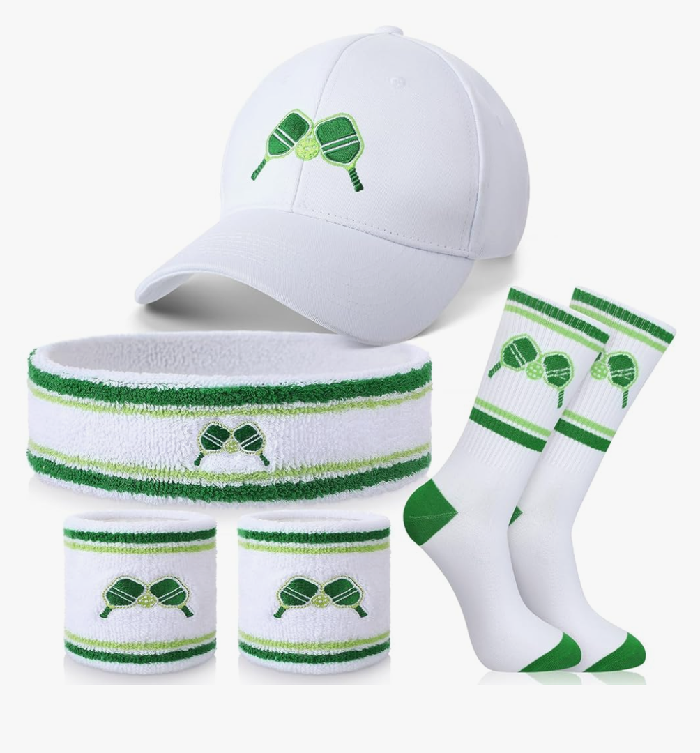 Panitay 4 Pack Funny Dink Ball Lover Gifts Dink Ball Hats Sports Wrist Head Sweatbands and Novelty Socks for Men Women