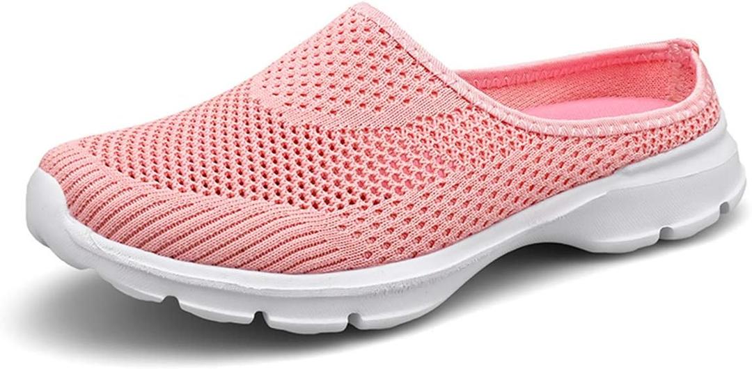 ChicWind Womens Breathable Mesh Walking Mules Sneakers Open Back Slip On Shoes (10.5, Pink)