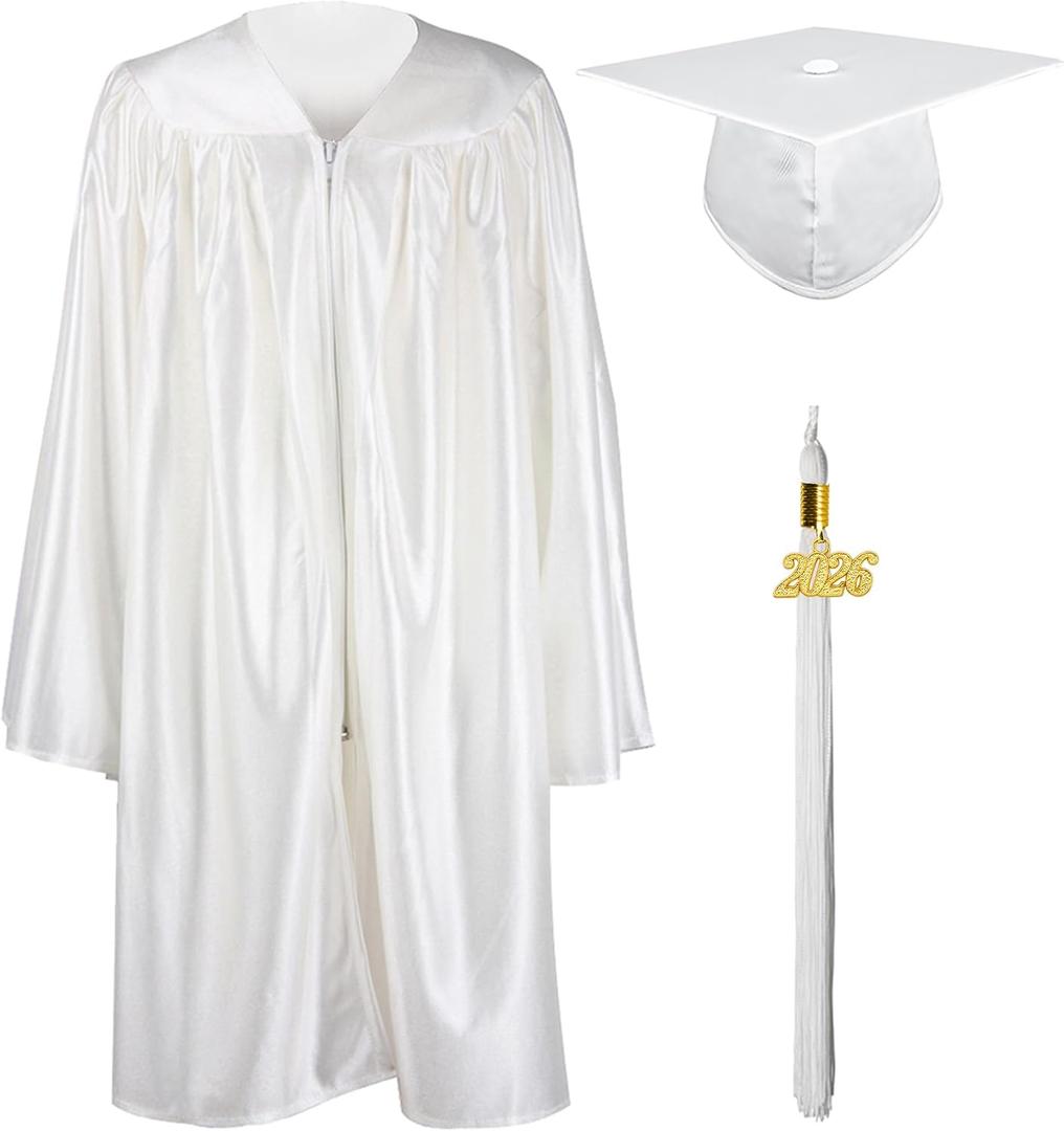 GraduationMall Shiny Kindergarten & Preschool Graduation Gown Cap Set White 27(3'6"-3'8")