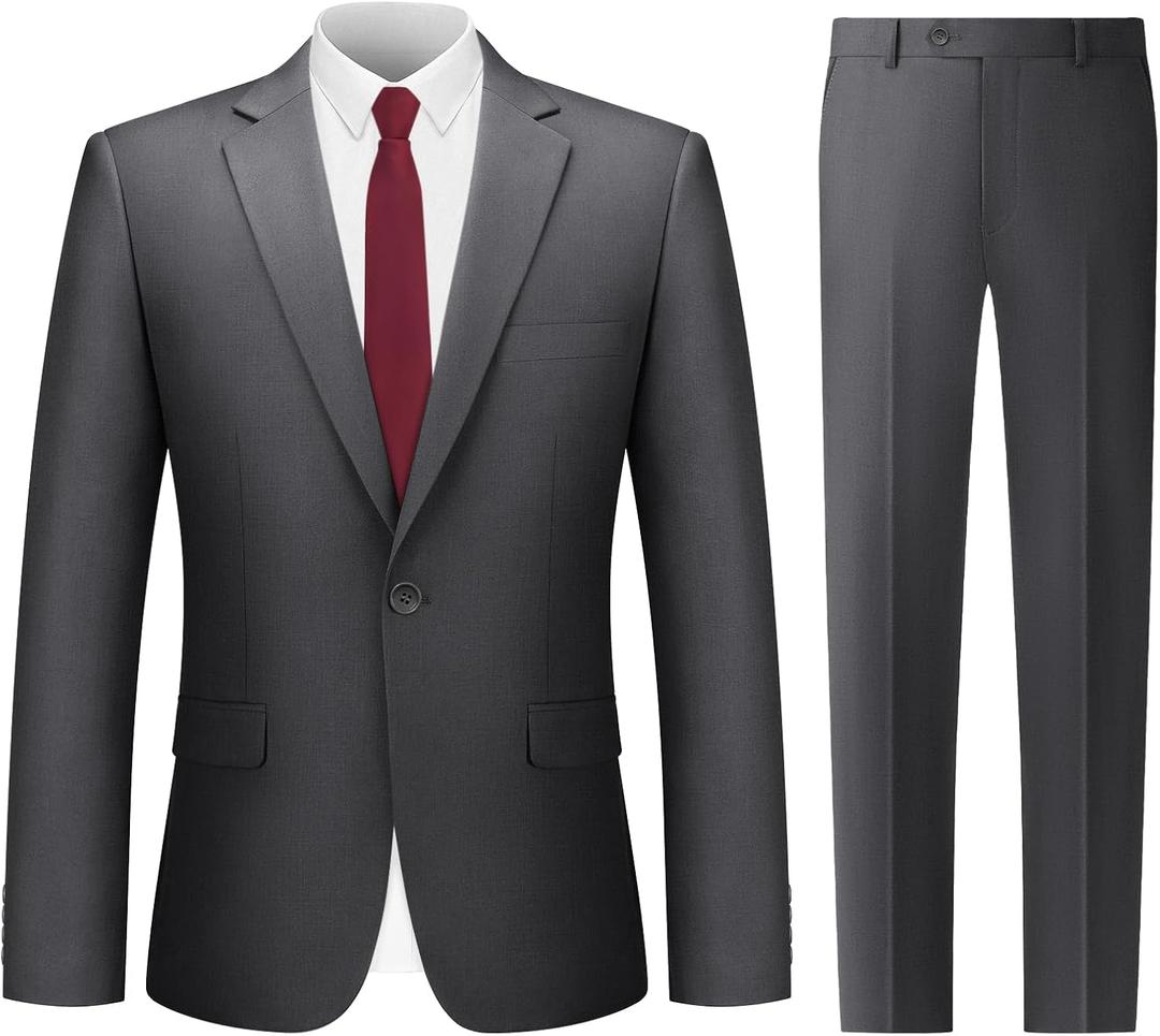 Cooper & Nelson Men's Suit 2 Piece Set, One Button Slim Fit Tuxedo with Jacket Pants Tie for Wedding, Business, Prom
