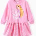 Disney Stitch Minnie Elsa Princess Sweatshirt Dress Toddler Girl Sequin Long Sleeve Pullover Clothes Fall Outfit 2-9 Years (4-5T, Pink)
