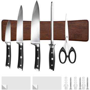 HOSHANHO Knife Magnetic Strip, Acacia Wood Powerful Magnetic Knife Strips, Magnetic Knife Holder for Wall 10 Inch Use as Magnetic Tool Organizer, Home Organizer (20cm)