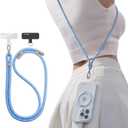TORRAS Phone Lanyard Crossbody with 2 Phone Tabs, Adjustable Anti Theft Phone Strap for Phones, Premium Metal Buckles, Skin-Friendly, Universal Cell Phone Neck lanyard for Women and Men, Light Blue
