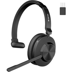 Wireless Headset with Mic for Work, Bluetooth Wireless Headphones with Microphone Noise Cancelling, Mute & USB Dongle for PC Computer Laptop Cell Phones Remote Work Home Office Call Center Zoom Skype (One ear - 40mm Drivers)