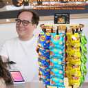 Chip Rack Display Stand, 5 Tier 40 Clips Snack Organizer with Rotating Wooden Base, Chip Holder Stand Candy Display for Countertop, Concession Stand, Party, Retail, Office Snack Display Rack