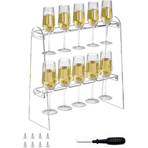 Hexsonhoma 2 Tier Acrylic Champagne Flute Holder Stand for Party with 10 Slots, Countertop Champagne Glass Holder Stand Fit up to 8oz Champagne Flutes(Glasses Not included)