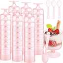 Nuogo 200 Pcs Dessert Cups with Spoons 60 Pcs 5 oz Mini Clear Plastic Parfait Cup with 60 Spoons Diposable Dessert Goblets Appetizer Cup for Summer Party Mousse Puddings Ice Cream(Pink Color)