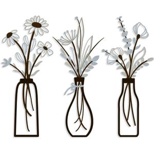 3 Pieces Metal Vase Flowers Wall Arts - Rustic Farmhouse Style Dcor Metal Wall Art Black Minimalist Flower Natural Themed Wall Decors for Home Bedroom Dining Room Housewarming (Brown-Blue, Vase-C)