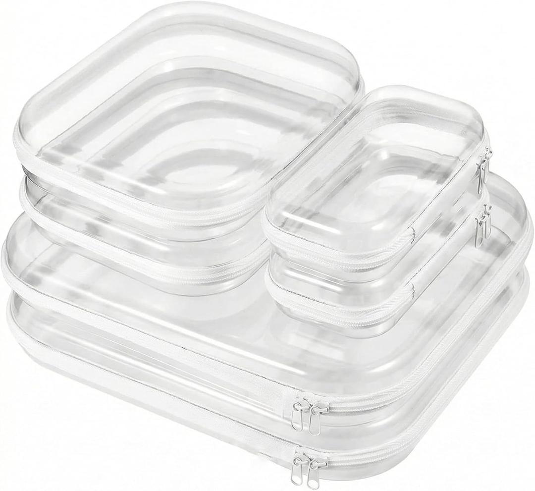 Clear Zipper Pouches, 6PCS Hard Shell Zipper Case,Clear Cosmetic Bag,Toiletry Pouch, Portable Waterproof Travel Organizer Bags for Cosmetics, Snacks, Puzzles (2L+2M+2S)