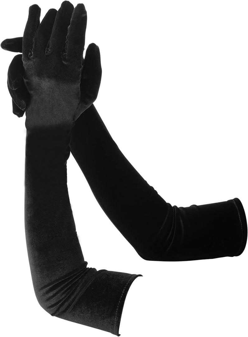 Opera Gloves for Women, Velvet Stretchy Elbow Length Gloves Evening Party Dance Long Opera for Women (Black)