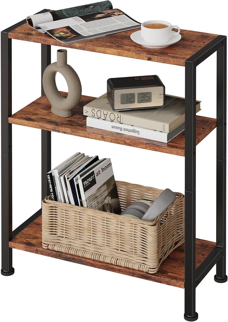 3-Tier Side Table, Small End Table, Sofa Side Table for Narrow Spaces, Slim End Table, Nightstand Table, for Living Room Bedroom Office, Rustic Brown, 16.92 Inches X 7.08 Inches X 22.24 Inches