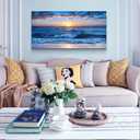 Wapluam Large Canvas Wall Art - Modern Decor for Living Room, Bedroom, Office - Ocean Beach Scene - Blue Sea View - Framed Prints - 24" x 48"