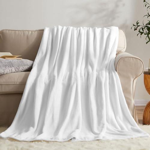 KMUSET Fleece Blanket Throw Size White Lightweight Super Soft Cozy Luxury Bed Blanket Microfiber