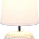 Simple Designs LT2084-WHT Mini Studded Texture Ceramic Bedside Table Lamp, White