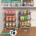 3-Tier Rolling Pantry Floor Organizers and Storage Cart with Wheels, Stackable Wire Pantry Baskets for Pantry Shelves, Kitchen Fruit Basket Stand and Storage Rack for Fruit Snack Onion Potato
