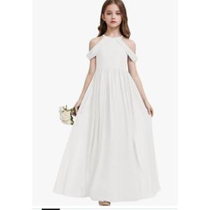 Girls A-Line Maxi Dress Junior Bridesmaid Flower Girl Dresses Girl Off-Shoulder Chiffon Dress for Wedding Pageant 10Y