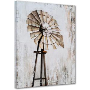 Yihui Arts Rustic Canvas Wall Decor with Textured Modern Vintage Paintings Abstract Windmill Art Contemporary Large Aesthetic Pictures for Farmhouse Living Room Bedroom Dinning Home Decor, 40"L x 30"W