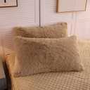 LIFEREVO 2 Pack Faux Fur Pillow Shams,Shaggy Plush Home Decorative Luxury Series Super Soft Furry Pillow Case with Zipper Closure for Home Sofa Couch Decoration,Standard (Camel,20"x26")