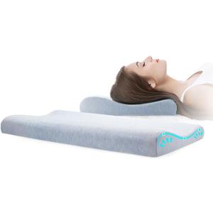 6CM Ultra Thin Contour Memory Foam Pillow, Thin Pillow for Stomach and Back Sleepers Slim, Low Profile Slim Bed Pillow for Sleeping and Neck Support with Washable Pillow Case (Long:20*13.7*(1.96 - 2.36))