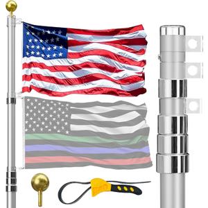16FT Telescoping Flag Pole for Outside House,Extra Thick with US Flag