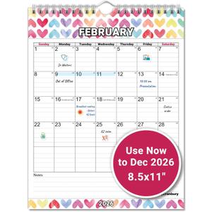 CRANBURY Small Wall Calendar 2026, 8.5x11 Vertical Calendar (Seasonal), Hanging or Desk, Starts Now and Runs Through Dec 2026, Monthly Planner for Home, School & Office, Includes Stickers (Seasons)
